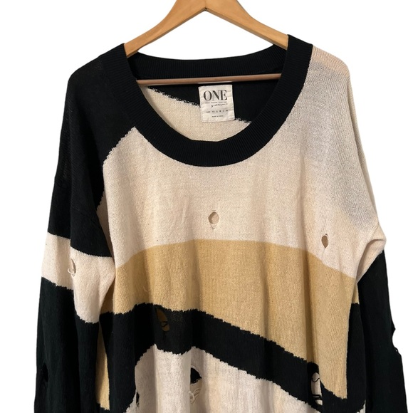 ✨ One Teaspoon Destroyed Distressed Striped Sweater Pullover Top - Picture 3 of 7
